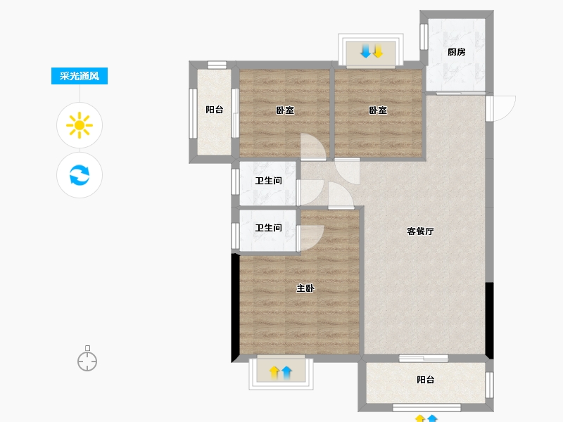 广西壮族自治区-南宁市-柳沙新天地-90.00-户型库-采光通风