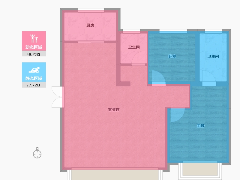 新疆维吾尔自治区-乌鲁木齐市-秦基·高铁1号院-69.63-户型库-动静分区