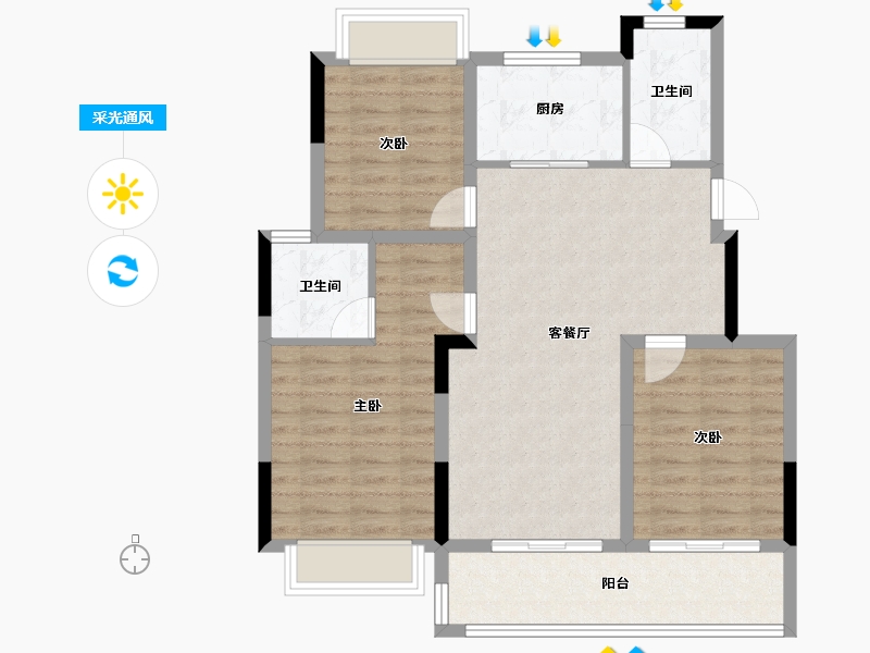 江苏省-镇江市-融创·京源里-88.00-户型库-采光通风