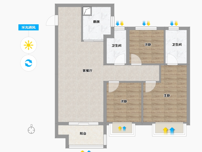 江苏省-镇江市-万科金域蓝湾-78.72-户型库-采光通风