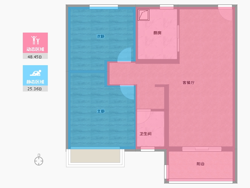 江苏省-镇江市-万科金域蓝湾-65.60-户型库-动静分区