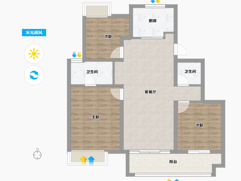 江苏省-镇江市-万科金域蓝湾-88.00-户型库-采光通风