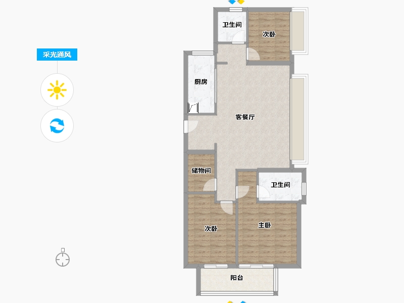 江苏省-镇江市-万科金域蓝湾-92.00-户型库-采光通风