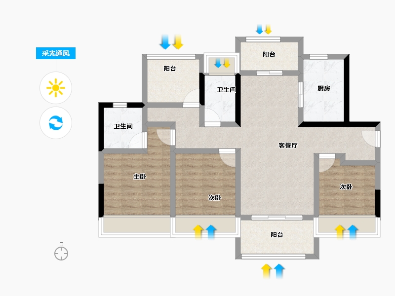 广东省-江门市-江门碧桂园凤凰城-88.35-户型库-采光通风