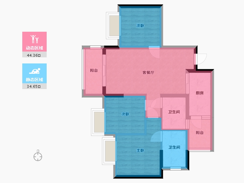 重庆-重庆市-璧山金茂悦-74.12-户型库-动静分区