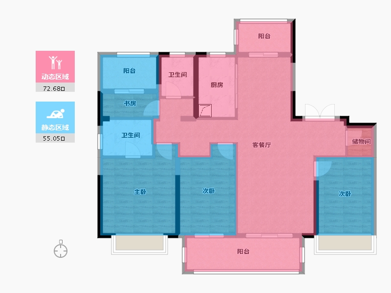 河南省-郑州市-郑州洺悦融园-114.41-户型库-动静分区