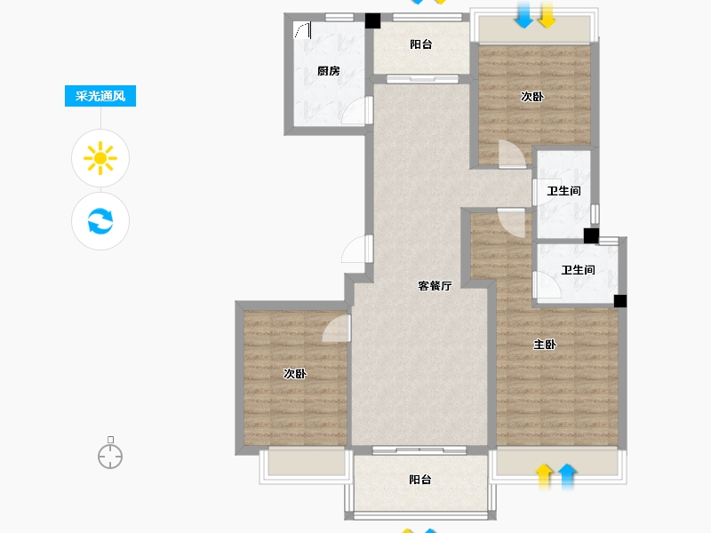 河南省-驻马店市-湖滨新城-103.00-户型库-采光通风