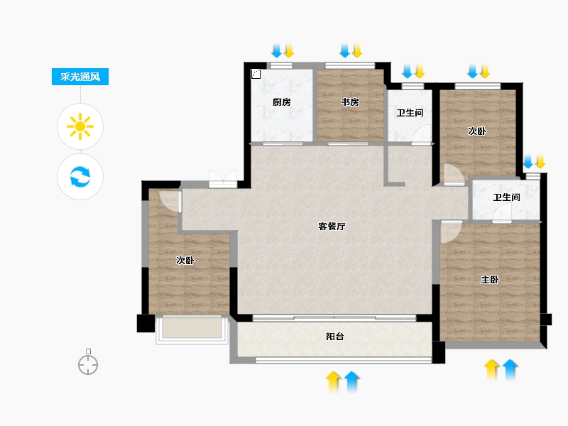 陕西省-西安市-招商央畔-114.36-户型库-采光通风