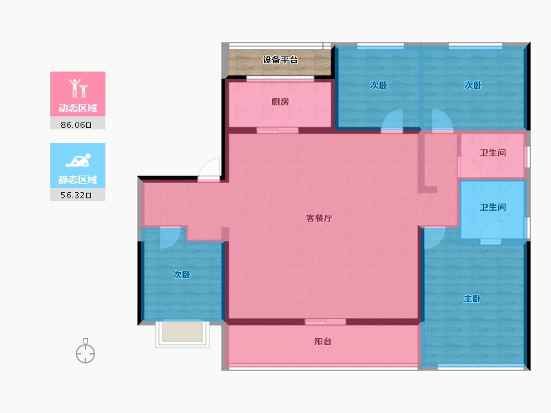 山东省-泰安市-泰山壹号院-132.08-户型库-动静分区