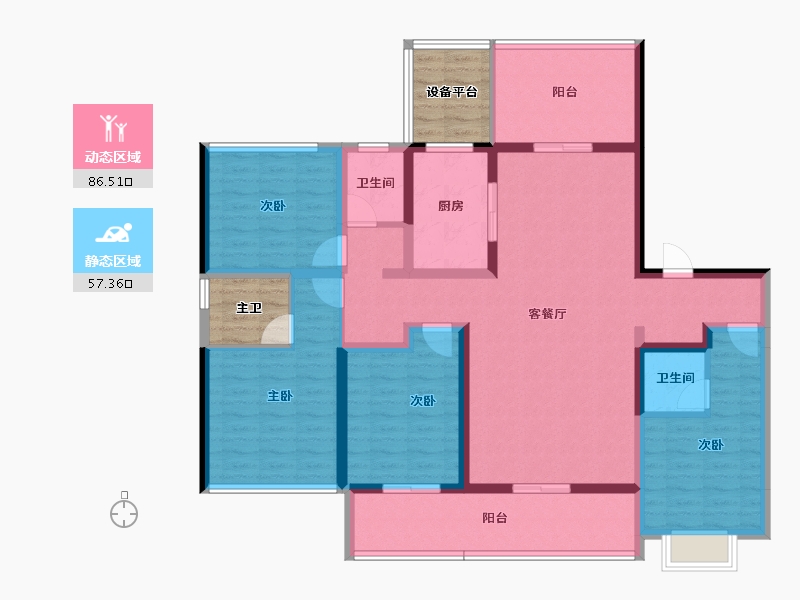 山东省-泰安市-泰山壹号院-136.81-户型库-动静分区