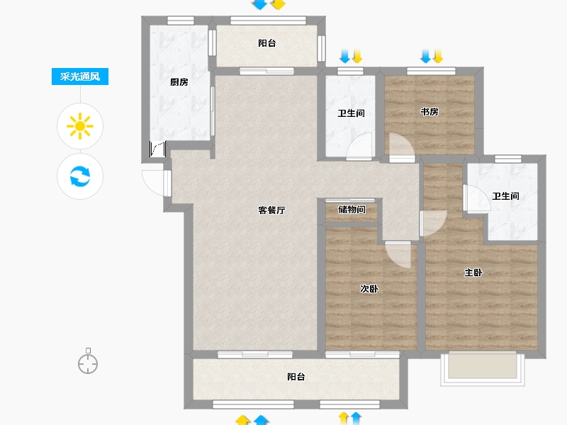 陕西省-西安市-金辉世界城C-82.00-户型库-采光通风