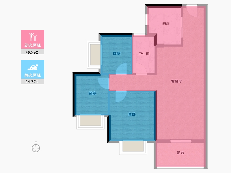 广东省-东莞市-碧桂园·瑜璟臺-66.40-户型库-动静分区