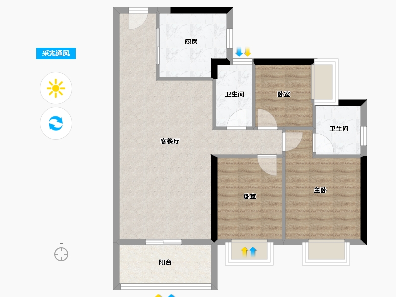 广东省-东莞市-碧桂园·瑜璟臺-79.20-户型库-采光通风