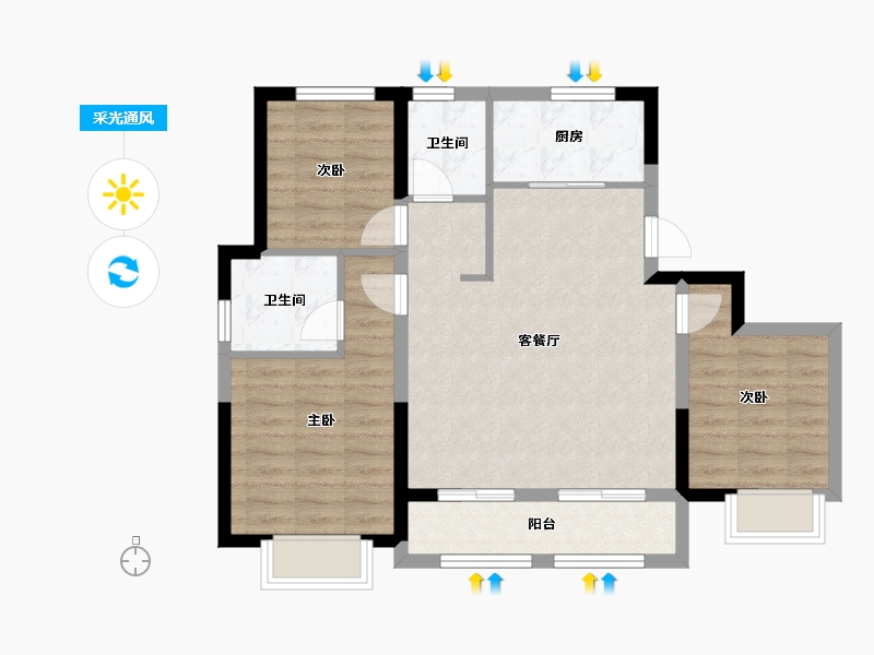 天津-天津市-大华·清水湾-77.75-户型库-采光通风