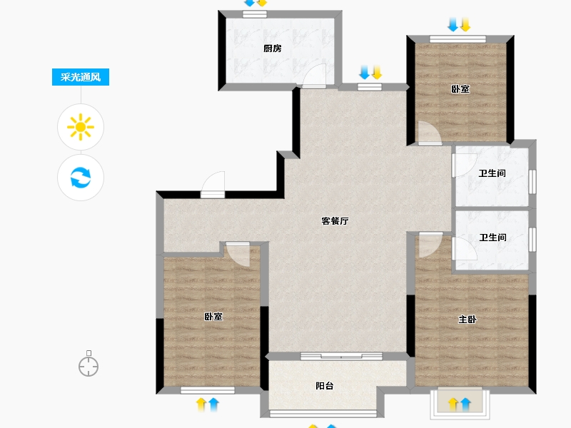 山东省-东营市-理想之城·诚园-111.20-户型库-采光通风