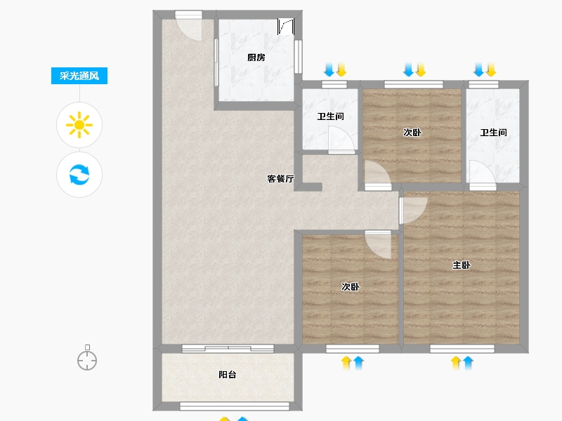 山西省-晋城市-泷泽花城-90.00-户型库-采光通风