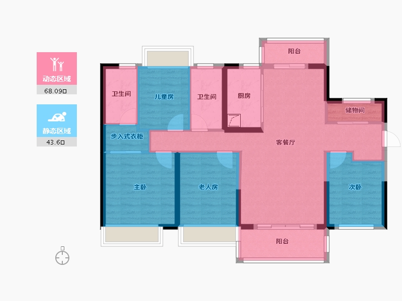 湖南省-衡阳市-美的金科檀 -107.00-户型库-动静分区