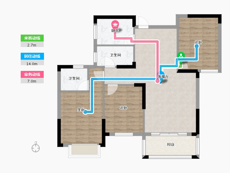 湖北省-随州市-随州市公园二号小区-95.00-户型库-动静线