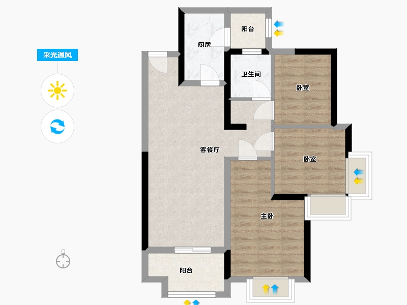 四川省-成都市-恒大天府半岛淽澜城-74.29-户型库-采光通风