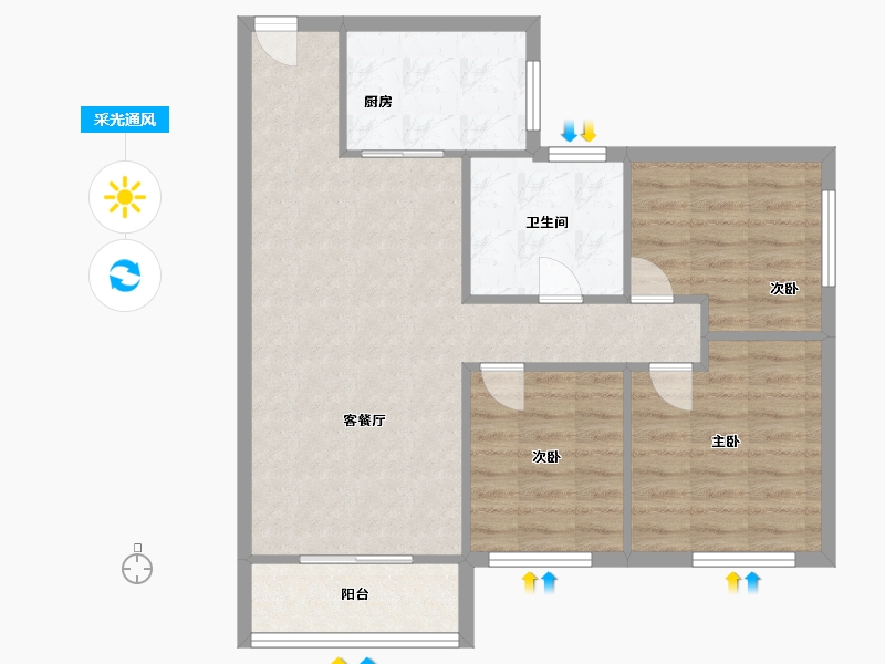 陕西省-咸阳市-金泰丝路花城-75.00-户型库-采光通风