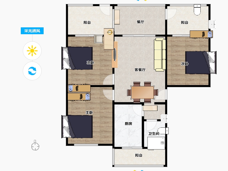 四川省-成都市-桂湖东路165号-90.50-户型库-采光通风