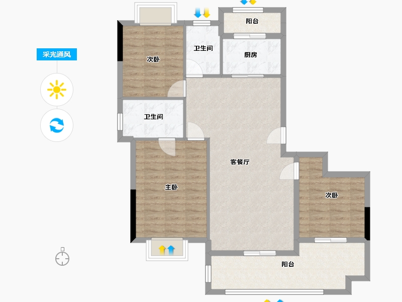 湖北省-天门市-碧水园-99.00-户型库-采光通风