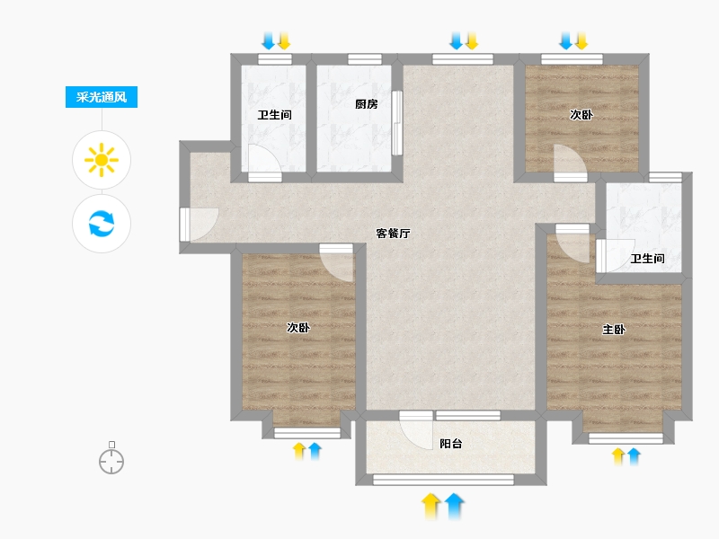 河北省-石家庄市-润江 翡丽华府-92.00-户型库-采光通风