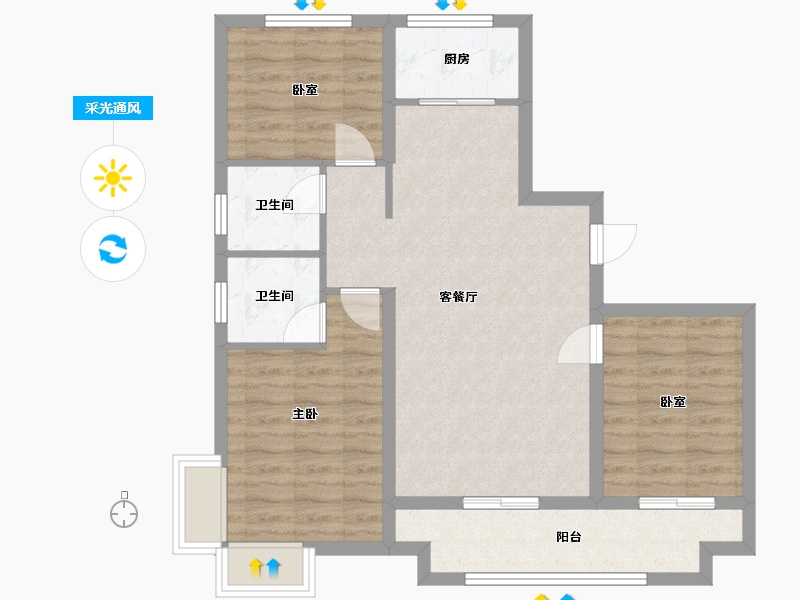 河北省-沧州市-学府铭苑-90.00-户型库-采光通风