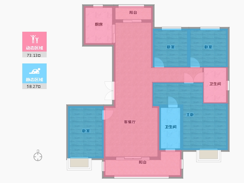 陕西省-西安市-龙记观园-130.00-户型库-动静分区