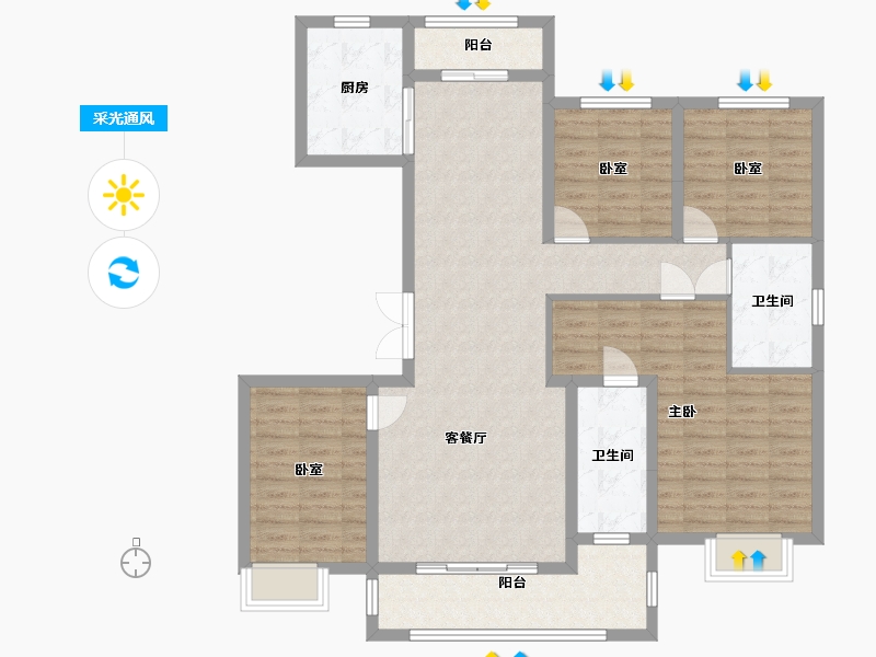 陕西省-西安市-龙记观园-130.00-户型库-采光通风