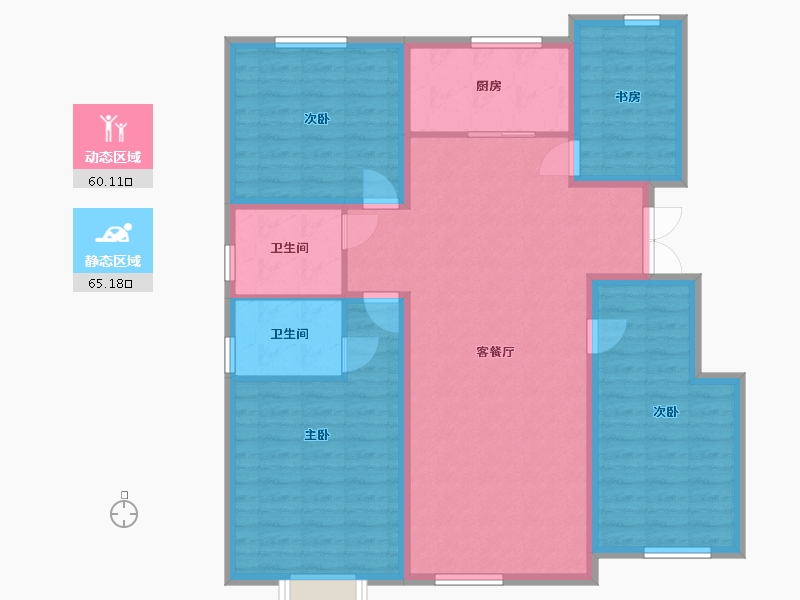 内蒙古自治区-鄂尔多斯市-维邦紫雍府-124.00-户型库-动静分区