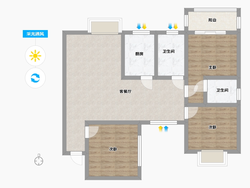 陕西省-咸阳市-碧水豪庭-98.00-户型库-采光通风