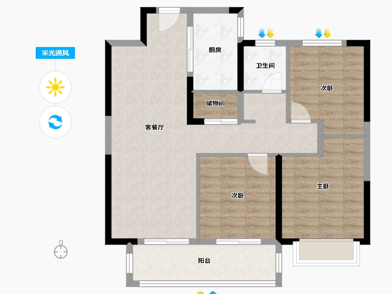 安徽省-淮北市-世茂云图-85.00-户型库-采光通风