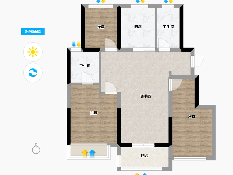 上海-上海市-招商璀璨公馆-76.00-户型库-采光通风