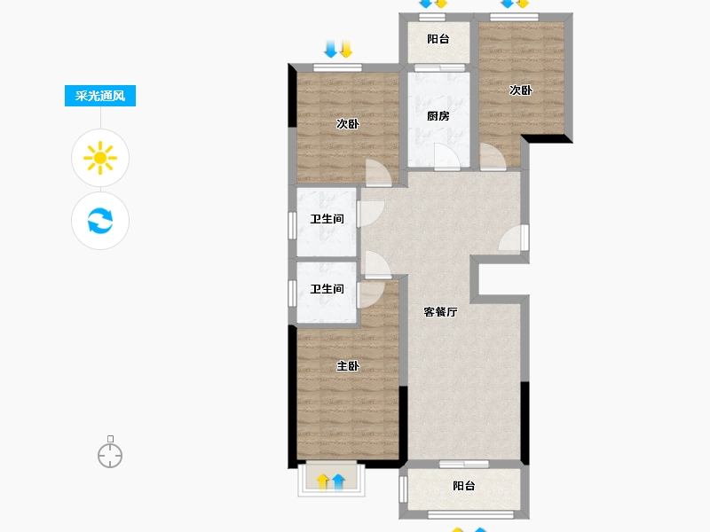 陕西省-榆林市-荣轩雅苑-91.79-户型库-采光通风