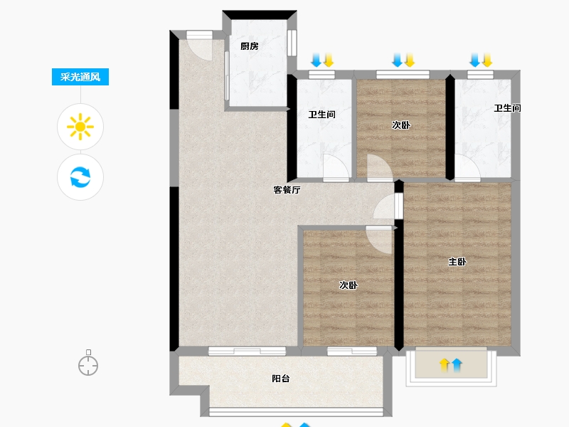 福建省-泉州市-中骏东璟府-74.89-户型库-采光通风