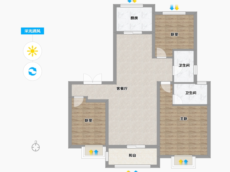 河南省-安阳市-建业城-103.97-户型库-采光通风