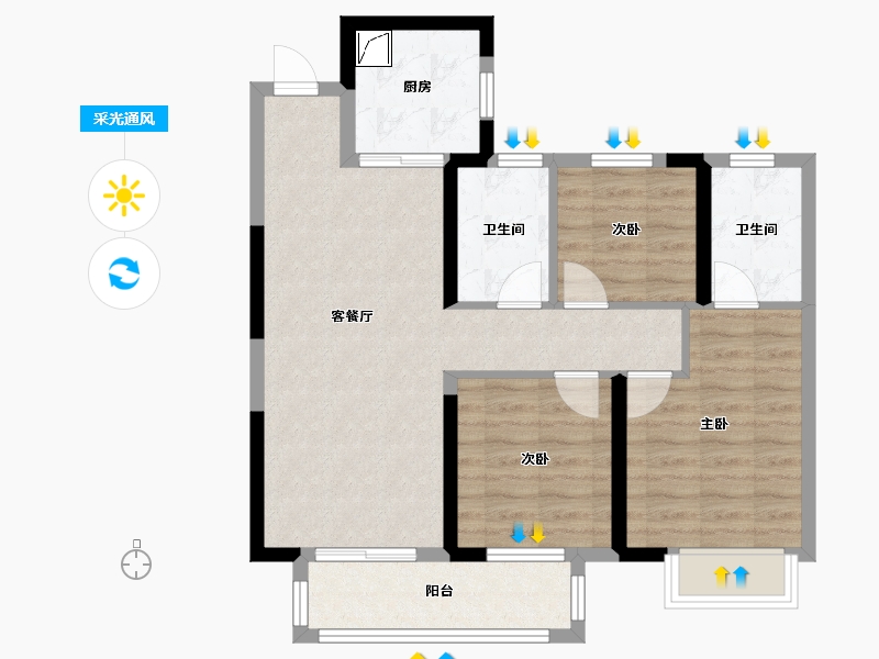 湖北省-武汉市-世茂云锦瑰海园-79.00-户型库-采光通风