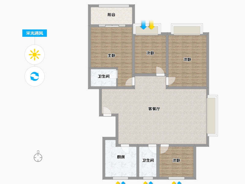 山东省-济南市-亿达世纪花园-130.00-户型库-采光通风