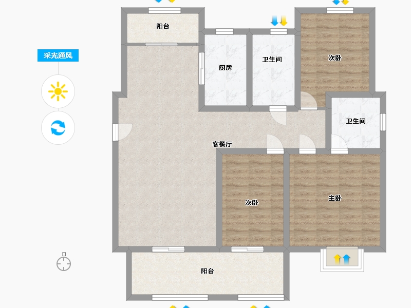 山东省-菏泽市-古塔家园-110.00-户型库-采光通风