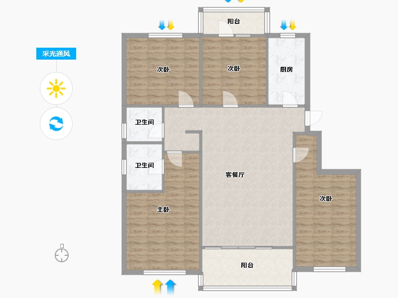 湖南省-长沙市-阳光100国际新城-126.00-户型库-采光通风