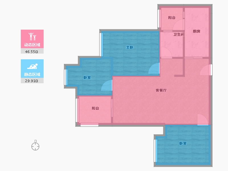 重庆-重庆市-金辉彩湖云璟-68.99-户型库-动静分区