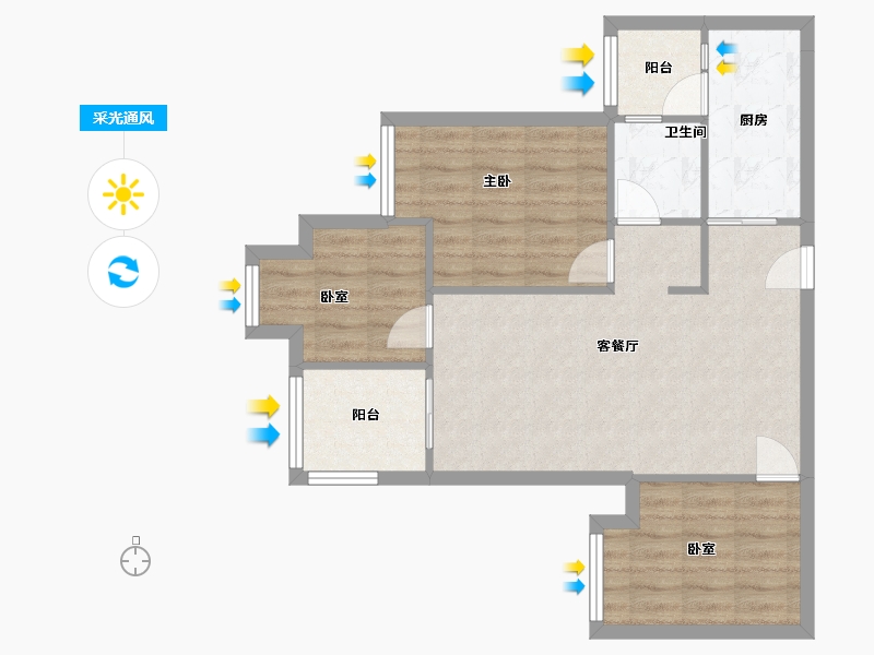 重庆-重庆市-金辉彩湖云璟-68.99-户型库-采光通风