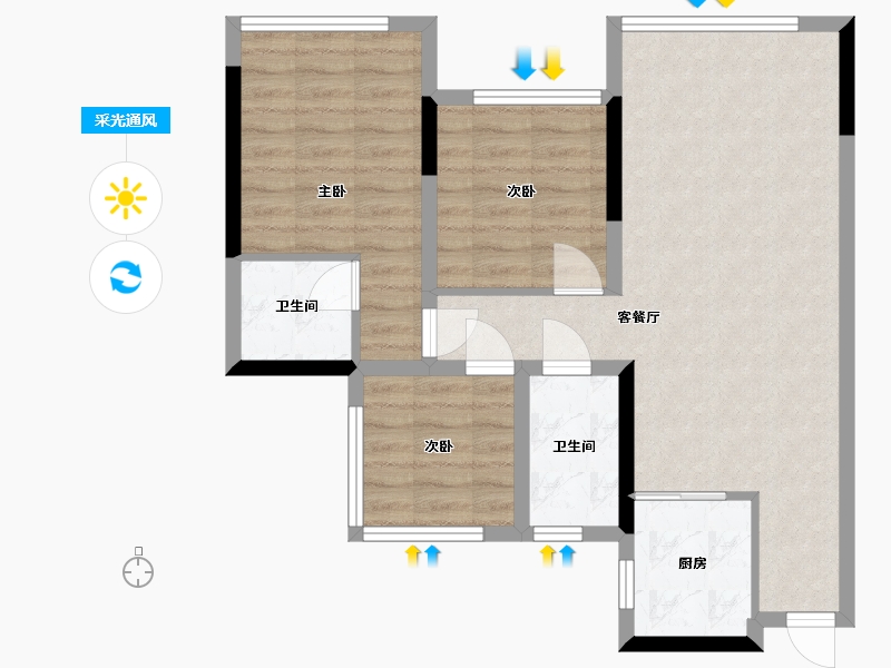 四川省-南充市-锦城中央公园-84.33-户型库-采光通风