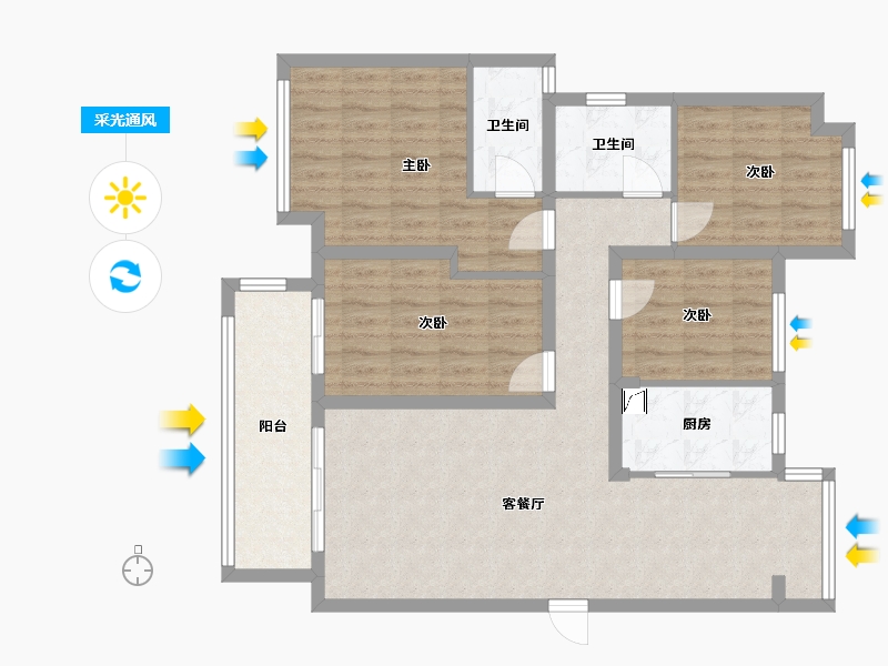 安徽省-宿州市-碧桂园中南双玺-102.00-户型库-采光通风