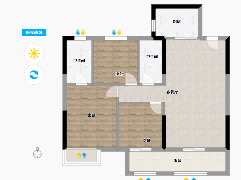 福建省-龙岩市-印象天悦-72.00-户型库-采光通风