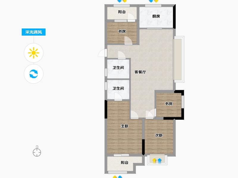 安徽省-芜湖市-祥生江南府-101.00-户型库-采光通风