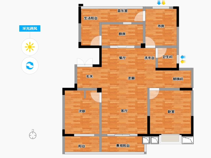 江苏省-扬州市-绿地唐樾府-111.69-户型库-采光通风