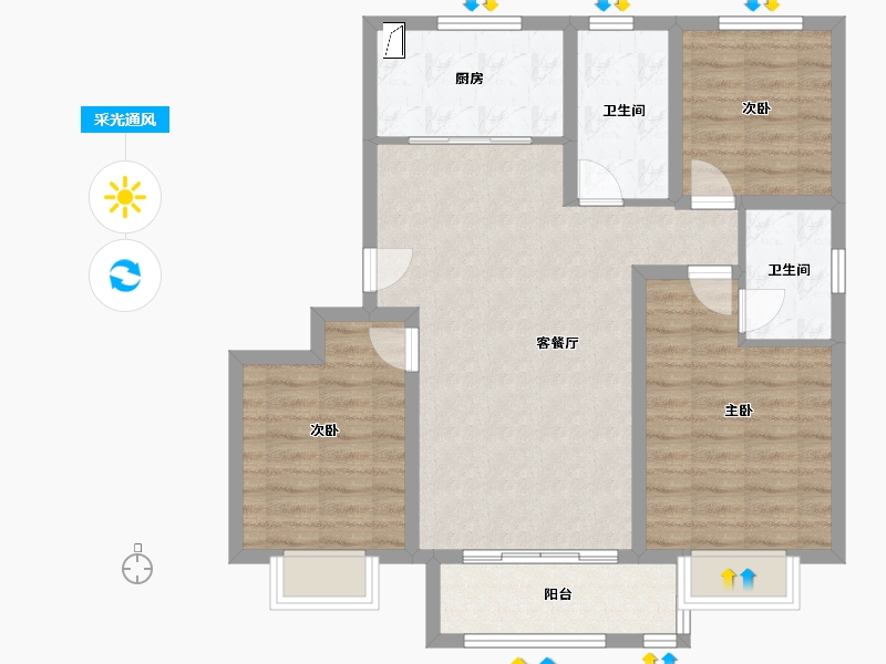 河北省-唐山市-金岸红堡天熙-93.00-户型库-采光通风