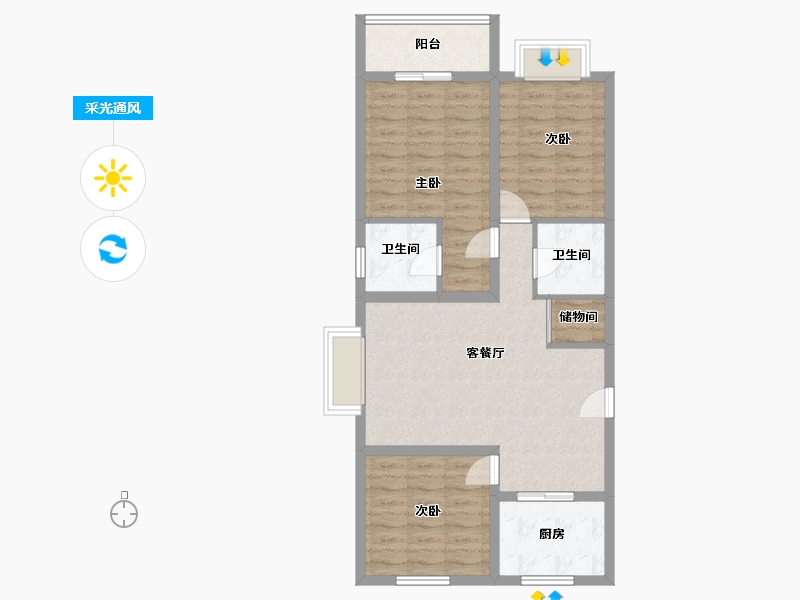 山西省-吕梁市-泽泰-111.00-户型库-采光通风